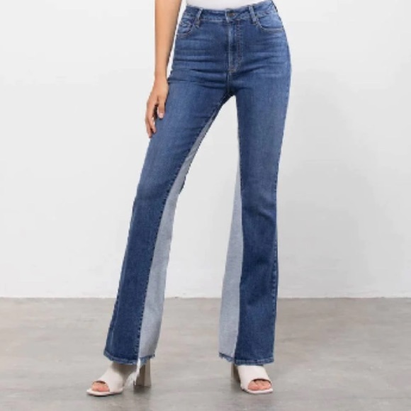 High-Waisted Colorblock Wide-Leg Jeans - Medium Wash - Picture 1 of 14